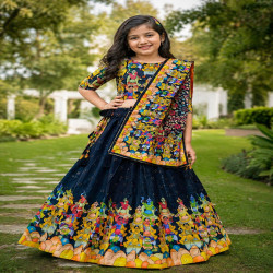 Girls' Printed Chinnon Lehenga Choli with Dupatta